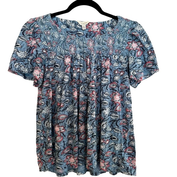 Lucky Brand Tops - Lucky Brand cotton/modal floral boho top Size S blue white coral